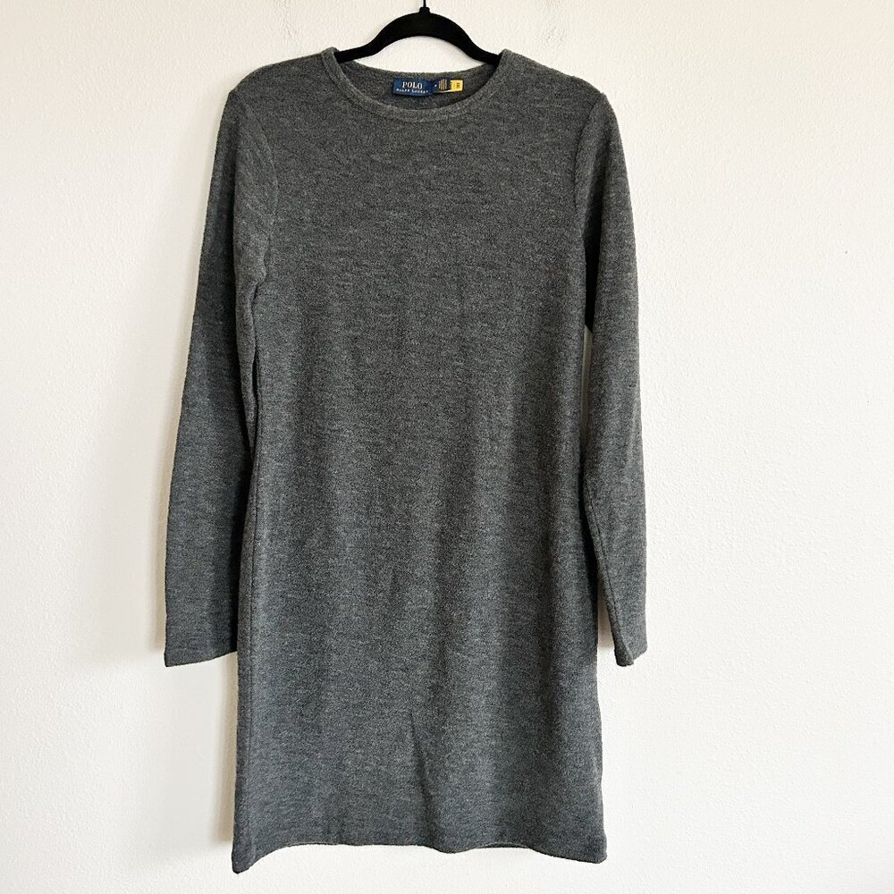 Polo Ralph Lauren Dress Gray Boucle Wool Blend Knit Sheath Long Sleeve